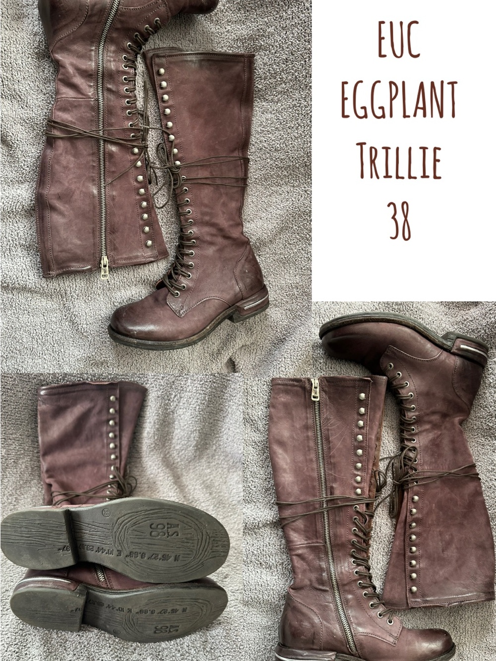 A.S.98 Trillie Tall Lace-Up Boots in Eggplant